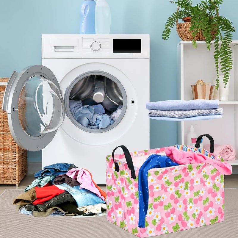 KUNRO Pink Cherry Gift Storage Basket Rectangle Storage Organizer for Nursery Hamper Home Bedroom Laundry Hamper Shelf Baskets. - Image 5